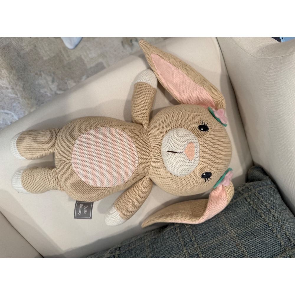 Cuddle + Kind Belle Bunny Knit Stuffed Animal Plush Tan Pink Floral Nursery Toy - Picture 5 of 5